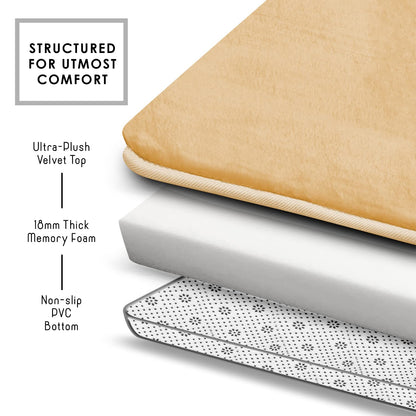 Clara Clark 2 Piece Bathroom Rugs Bath Mat Set, Velvet Memory Foam Bath Mats for Bathroom - Non-Slip, PVC Backing Bath Rugs, Washable - Dries Quickly, Cream