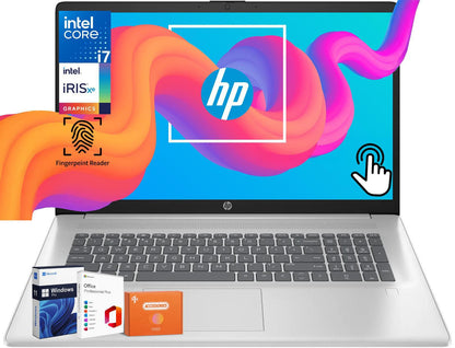 HP Business Touchscreen Laptop 17 inch, Intel 10-Core i7-1355U(up to 5.0 GHz), 64 GB RAM, 2 TB SSD, Intel Iris Xe GPU, Wi-Fi 6, Fingerprint, MS Office Pro Lifetime License, Windows 11 Pro, w/Mouse