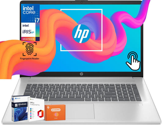 HP Business Touchscreen Laptop 17 inch, Intel 10-Core i7-1355U(up to 5.0 GHz), 64 GB RAM, 2 TB SSD, Intel Iris Xe GPU, Wi-Fi 6, Fingerprint, MS Office Pro Lifetime License, Windows 11 Pro, w/Mouse