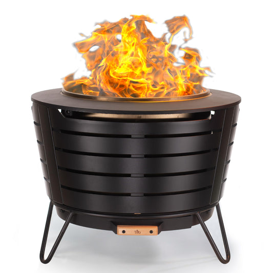 TIKI 25-Inch Smokeless Patio Fire Pit, Wood Burning with Removable Ash Pan & Weather-Resistant Cover, Modern Black Design – Ideal Outdoor Smokeless Fire Pit for Backyard & Patio