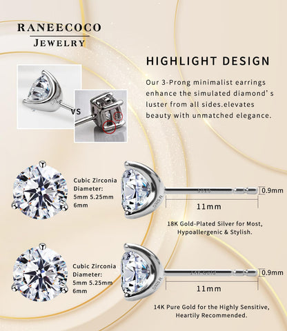 "STUNNING FLAME" 18K Gold Plated Silver Brilliant Cut Simulated Diamond Cubic Zirconia Stud Earrings(yellow-gold-plated-silver, 4.0)