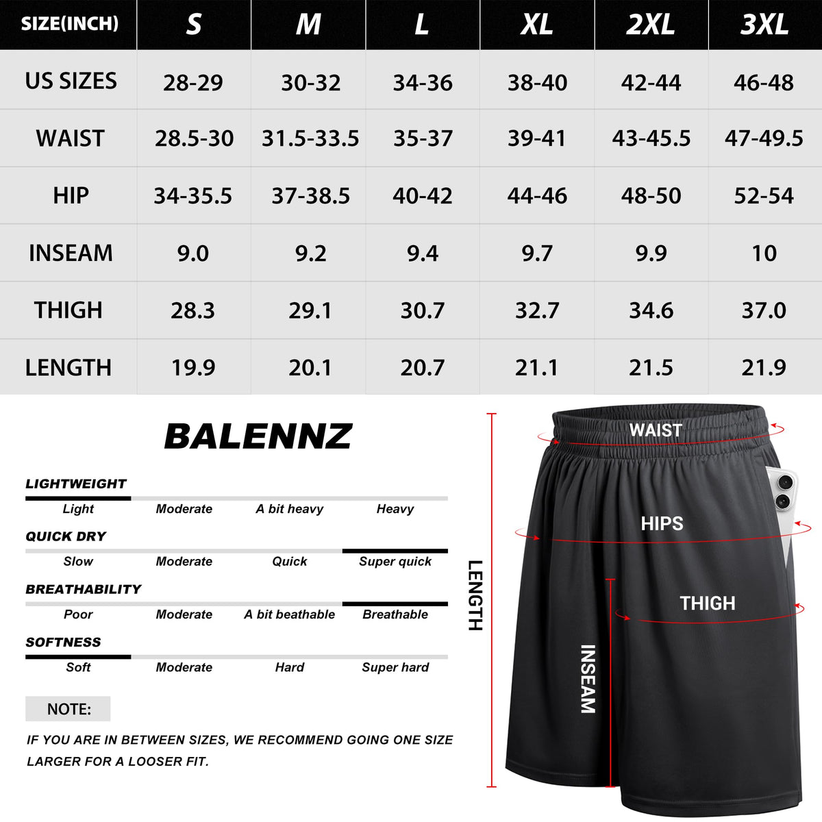 BALENNZ Athletic Shorts for Men with Pockets and Elastic Waistband Quick Dry Activewear