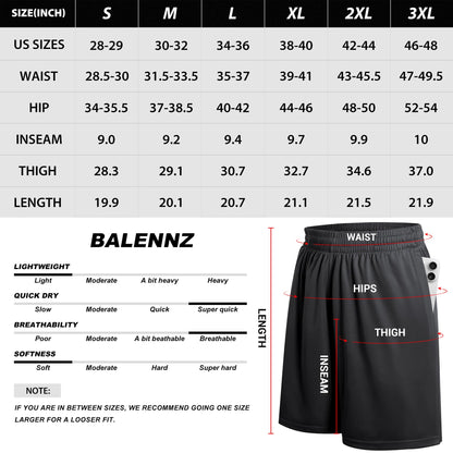 BALENNZ Athletic Shorts for Men with Pockets and Elastic Waistband Quick Dry Activewear