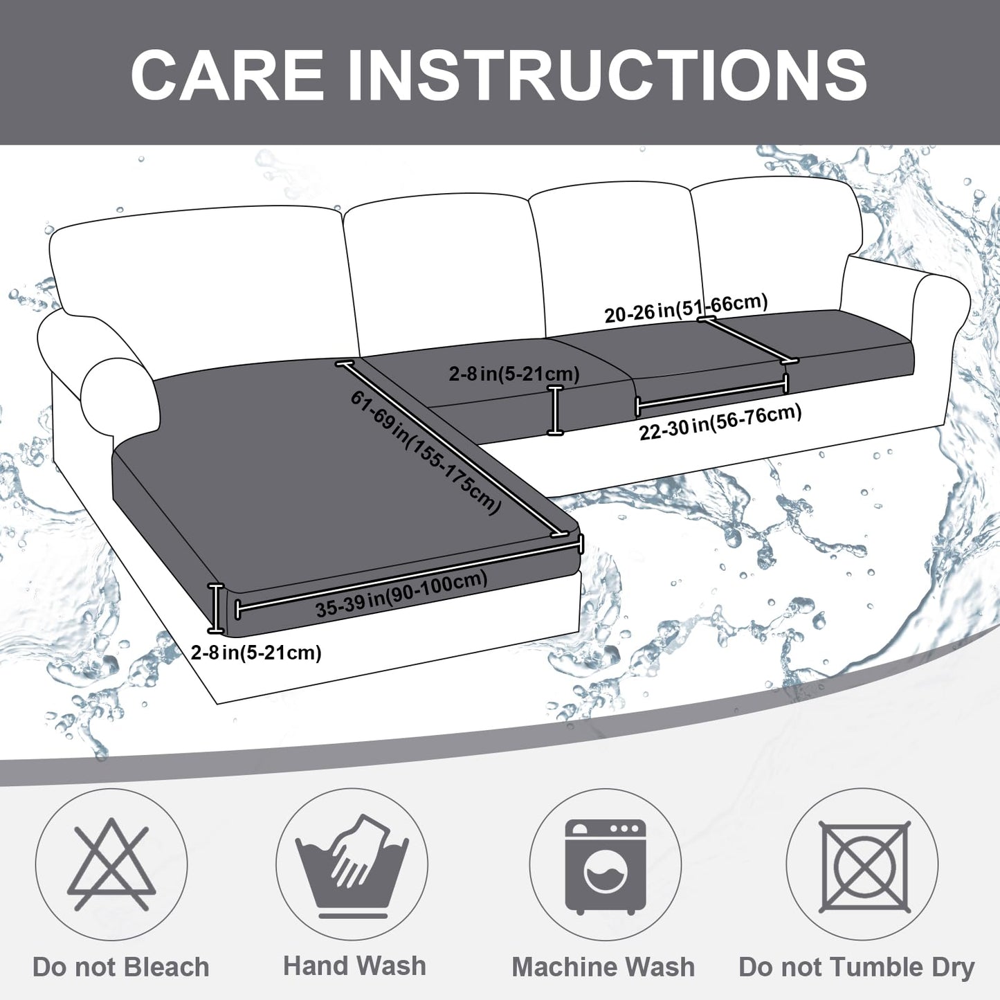 DISSA Waterproof Couch Cushion Covers, Washable Sofa Cushion Covers, Stretch Sofa Slipcovers, Thick Jacquard Fabric, Couch Sofa Covers for Pets Furniture Protector(3 Seaters + 1 Chaise, Grey)