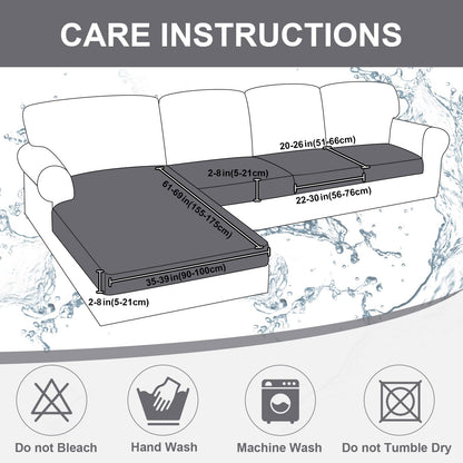 DISSA Waterproof Couch Cushion Covers, Washable Sofa Cushion Covers, Stretch Sofa Slipcovers, Thick Jacquard Fabric, Couch Sofa Covers for Pets Furniture Protector(3 Seaters + 1 Chaise, Grey)