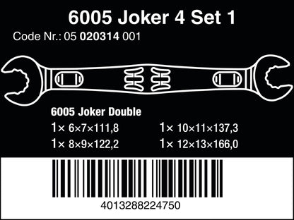 Wera - 05020314001 - Double Open-Ended Wrench Set, 6005 Joker 4 Set 1 Double Open-Ended Wrench Set, 4 Pieces