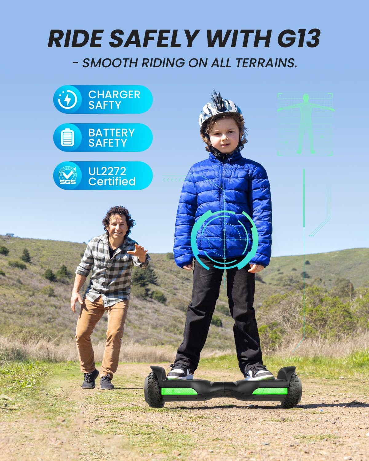 Gyroor Balancing Scooter New G13 All Terrain Balancing Scooter with LED Lights & 500W Motor, Self Balancing Off Road with Bluetooth for Kids ages 6-12 and Adults-Black