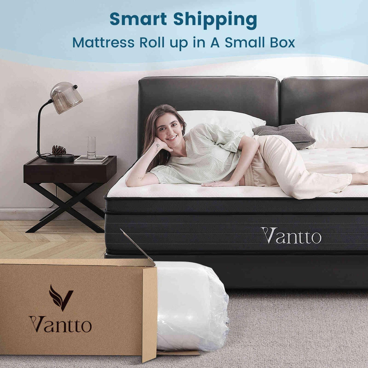 Vantto Queen Size Mattress, 12 Inch Individual Pocket Springs Hybrid Memory Foam Mattress in a Box for Pressure Relief, Motion Isolation, CertiPUR-US