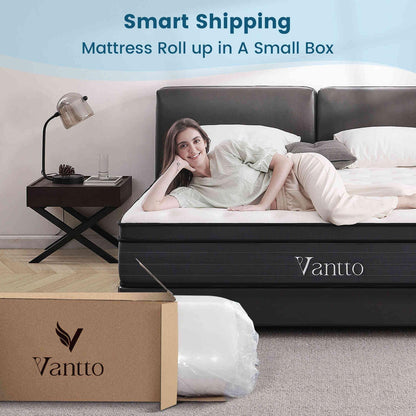 Vantto Queen Size Mattress, 12 Inch Individual Pocket Springs Hybrid Memory Foam Mattress in a Box for Pressure Relief, Motion Isolation, CertiPUR-US
