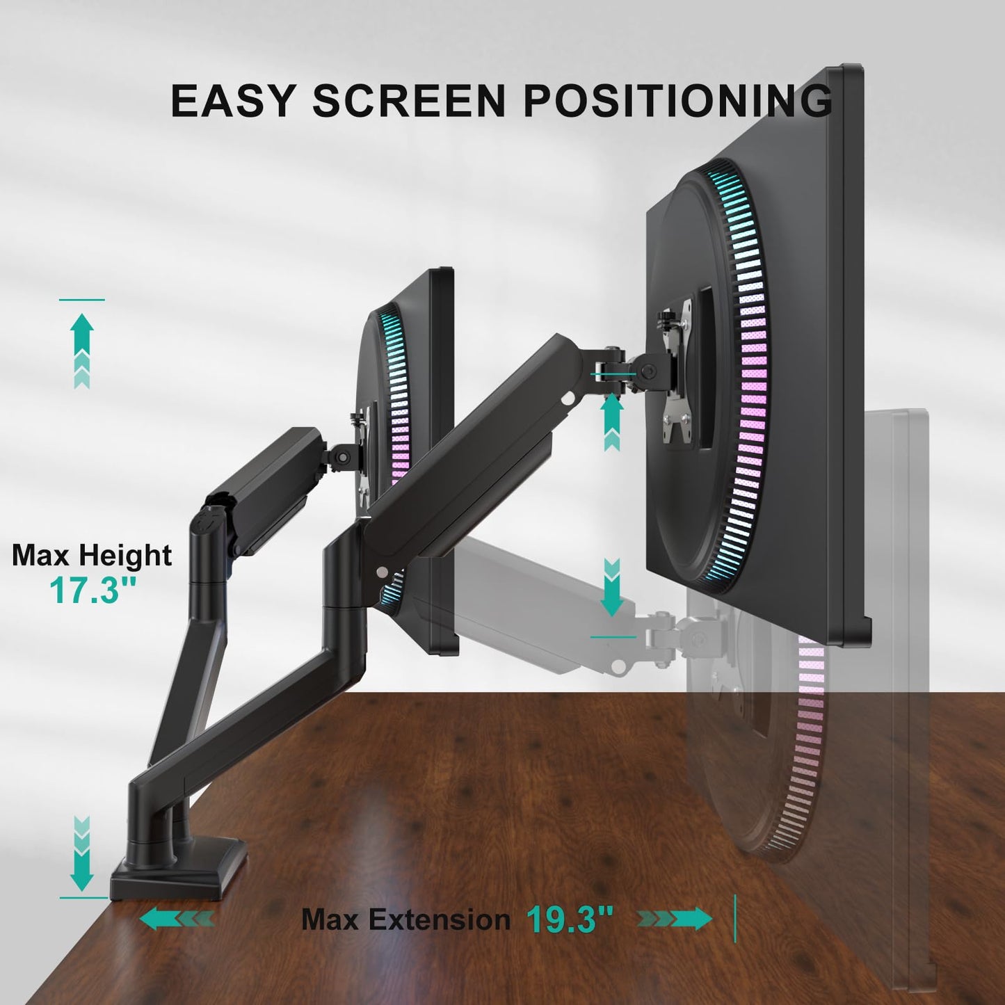 WALI Dual Monitor Stand for 17-32 inch Computer Screens, Dual Monitor Arms for 2 Monitors Holds up to 22 lbs, Height Adjustable Gas Spring Dual Monitors Mount, VESA 75x75/100x100mm (GSMP002N), Black
