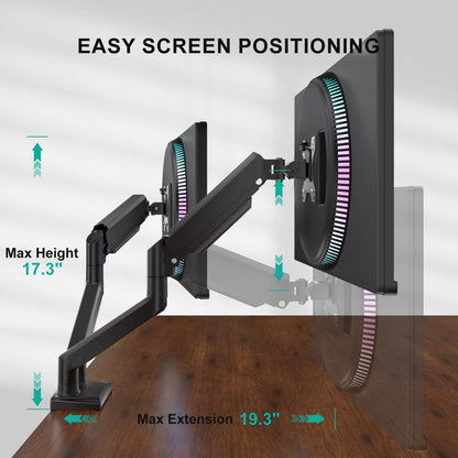 WALI Dual Monitor Stand for 17-32 inch Computer Screens, Dual Monitor Arms for 2 Monitors Holds up to 22 lbs, Height Adjustable Gas Spring Dual Monitors Mount, VESA 75x75/100x100mm (GSMP002N), Black