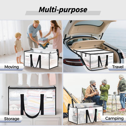 8 Pack Extra Large Heavy Duty Moving Bags, Clear Storage Bins with Lids, Reinforced Handles & Heavy-Duty Zippers Moving Boxes Storage Bags Totes for Clothes Packing, Dorms, College Supplies, Clear