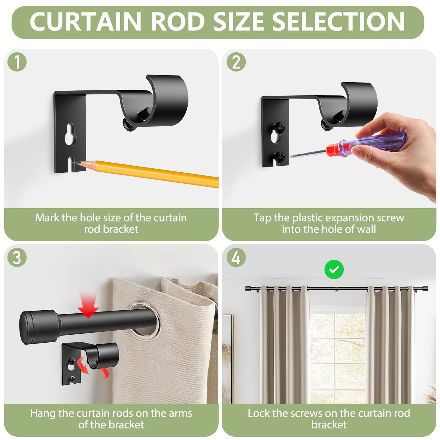 5/8” Diameter Curtain Rods 30-90 Inch, for 30-84 Inch Windows, Adjustable Splicing Black Curtain Rods for Windows with Brackets, Window Rod Long Small Curtains Rod, 2 Pack