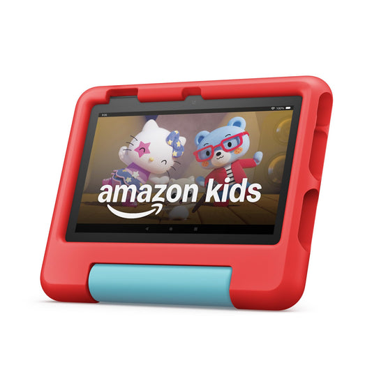 Amazon Fire 7 Kids tablet (newest model) ages 3-7. Top-selling 7" kids tablet on Amazon. Includes ad-free and exclusive content, easy parental controls, 10-hr battery, 16 GB, Red