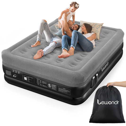 Lewondr Queen Air Mattress with Built in Pump,18" Deluxe Blow Up Mattress Airbed, Comfy Self Inflating Air Mattress, 3Min Fast Inflatable Mattress for Camping, Home, Guests, Travel(661lb MAX), Gray