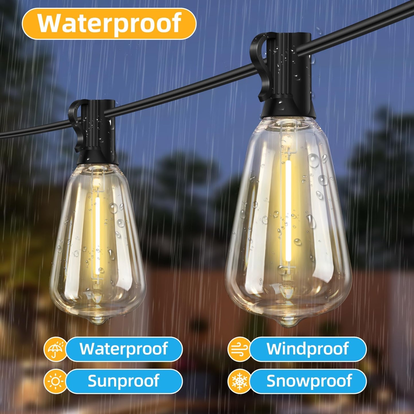 Hobbynors ST38 50FT LED Outdoor String Lights with 25+2 Spare Bulbs, E12 Socket, 2700K Warm White-for Backyard, Wedding, Camping, Porch, Deck, Gazebo, Bistro Decor