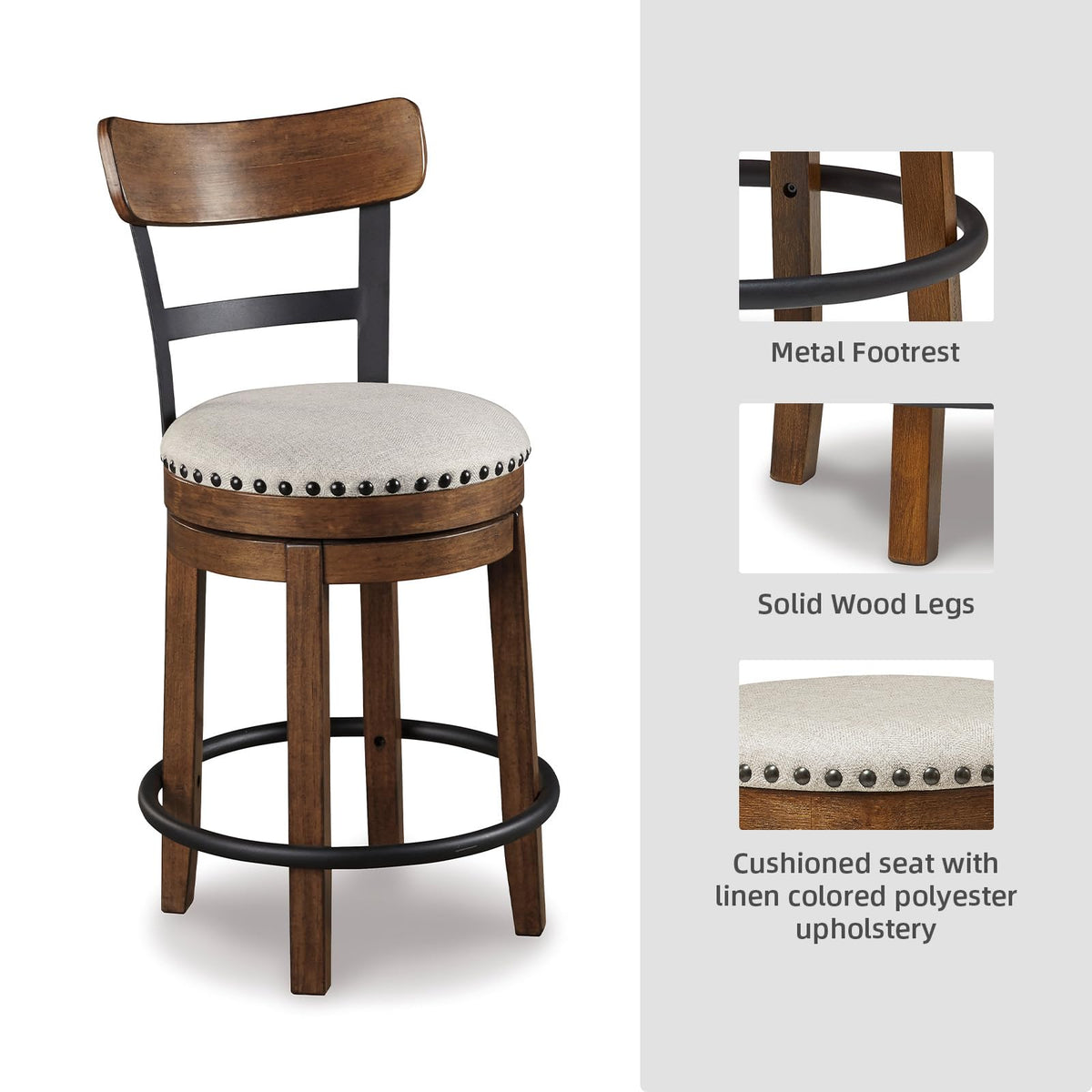 Signature Design by Ashley Valebeck Rustic Farmhouse 24.5” Counter Height Swivel Bar Stool, Brown