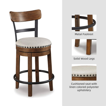 Signature Design by Ashley Valebeck Rustic Farmhouse 24.5” Counter Height Swivel Bar Stool, Brown