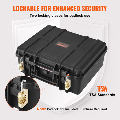 VEVOR Hard Pistol Cases with Pre-cut PU Foam, Waterproof & Dustproof Hard Gun Case for 6 Pistol & 21 Magazine, 19.3×17.1×8.3 in Lockable Pistol Case, Black