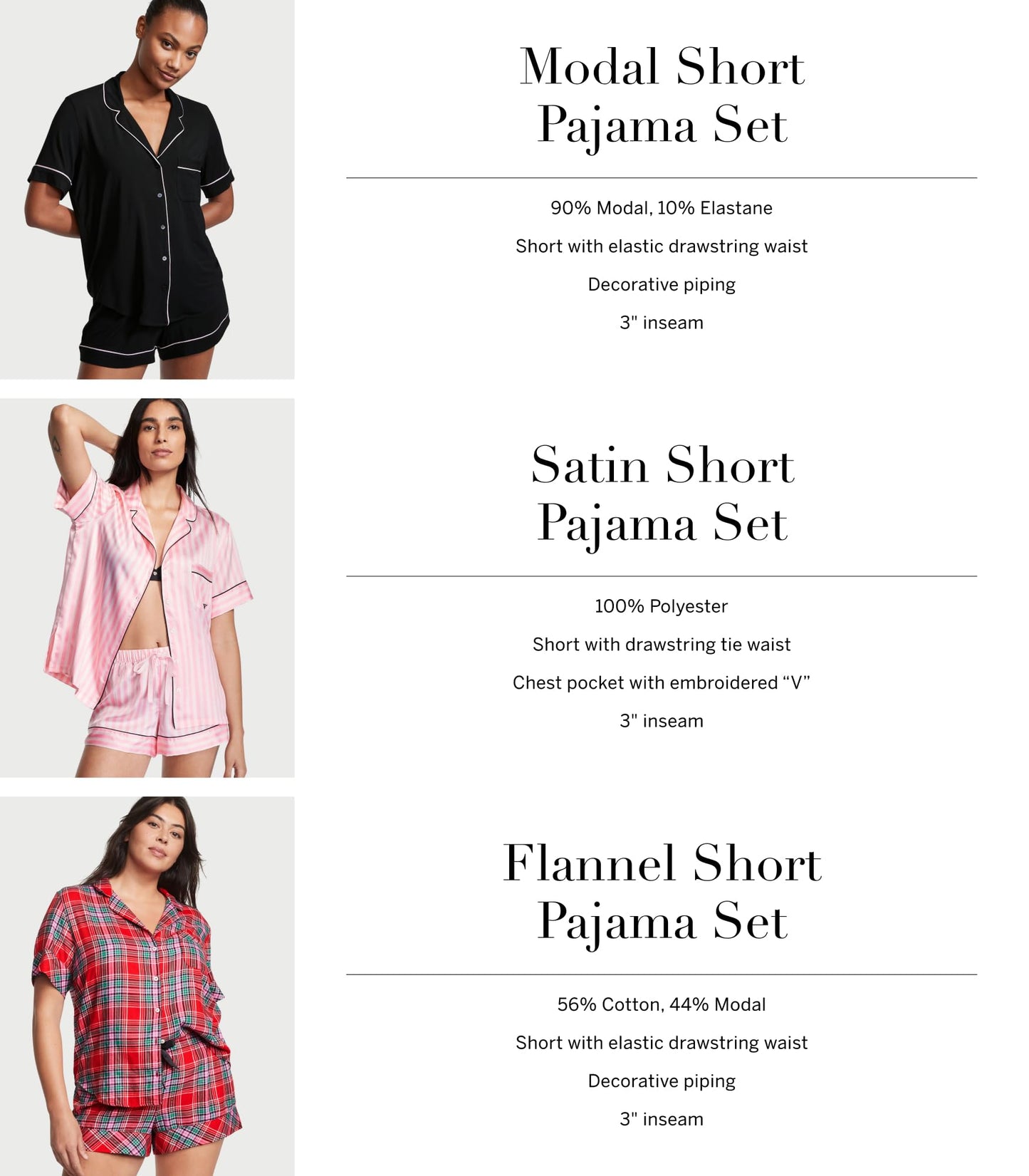 Victoria's Secret Flannel Pajama Set, Short Sleeve Shirt and Shorts, Pajamas for Women, Black Dot, S