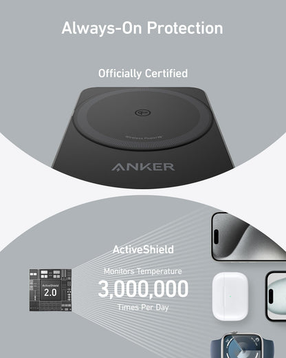 Anker MagGo 3 in 1 iPhone 16 Charging Station, MagSafe-Compatible Wireless Charger Stand, Qi2 Certified 15W Foldable Charger for iPhone 15/14, AirPods, Apple Watch 9 (40W USB-C Adapter Included)