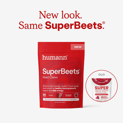 Humann SuperBeets Heart Chews, Nitric Oxide and Blood Pressure Support, Grape Seed Extract & Non-GMO Beet Root Powder Energy Supplement, Pomegranate Berry Flavor, 60 Count