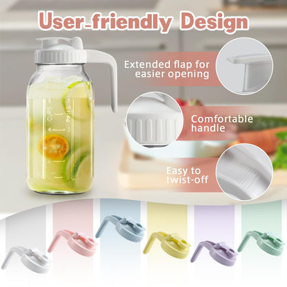 64oz Glass Pitcher with Lid & V-shaped Pour Spout - 2 Quart Breastmilk Pitcher Double Leak Proof, Creamer Container for Sun Tea, Juice, Cold Brew Coffee, Breastmilk Storage Containe