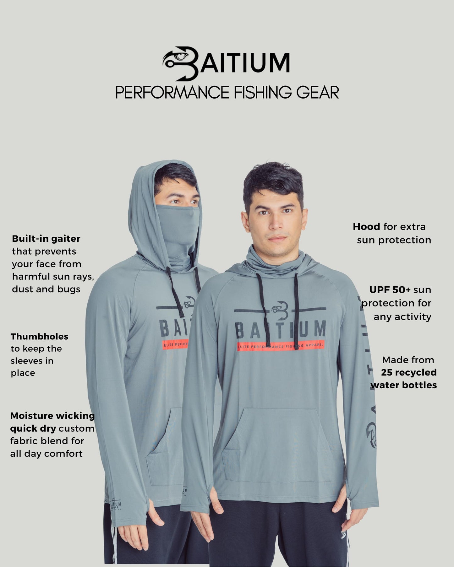 Fishing Shirts for Men,UPF50 Hooded Long Sleeve with Gaiter, Sun Protection Dry Fit Apparel, Cooling Moisture Wicking with Face Mask, Fishing Clothes for Men - (X-Large, Grey)