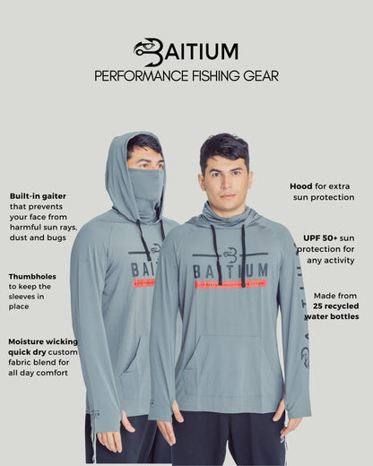 Fishing Shirts for Men,UPF50 Hooded Long Sleeve with Gaiter, Sun Protection Dry Fit Apparel, Cooling Moisture Wicking with Face Mask, Fishing Clothes for Men - (X-Large, Grey)
