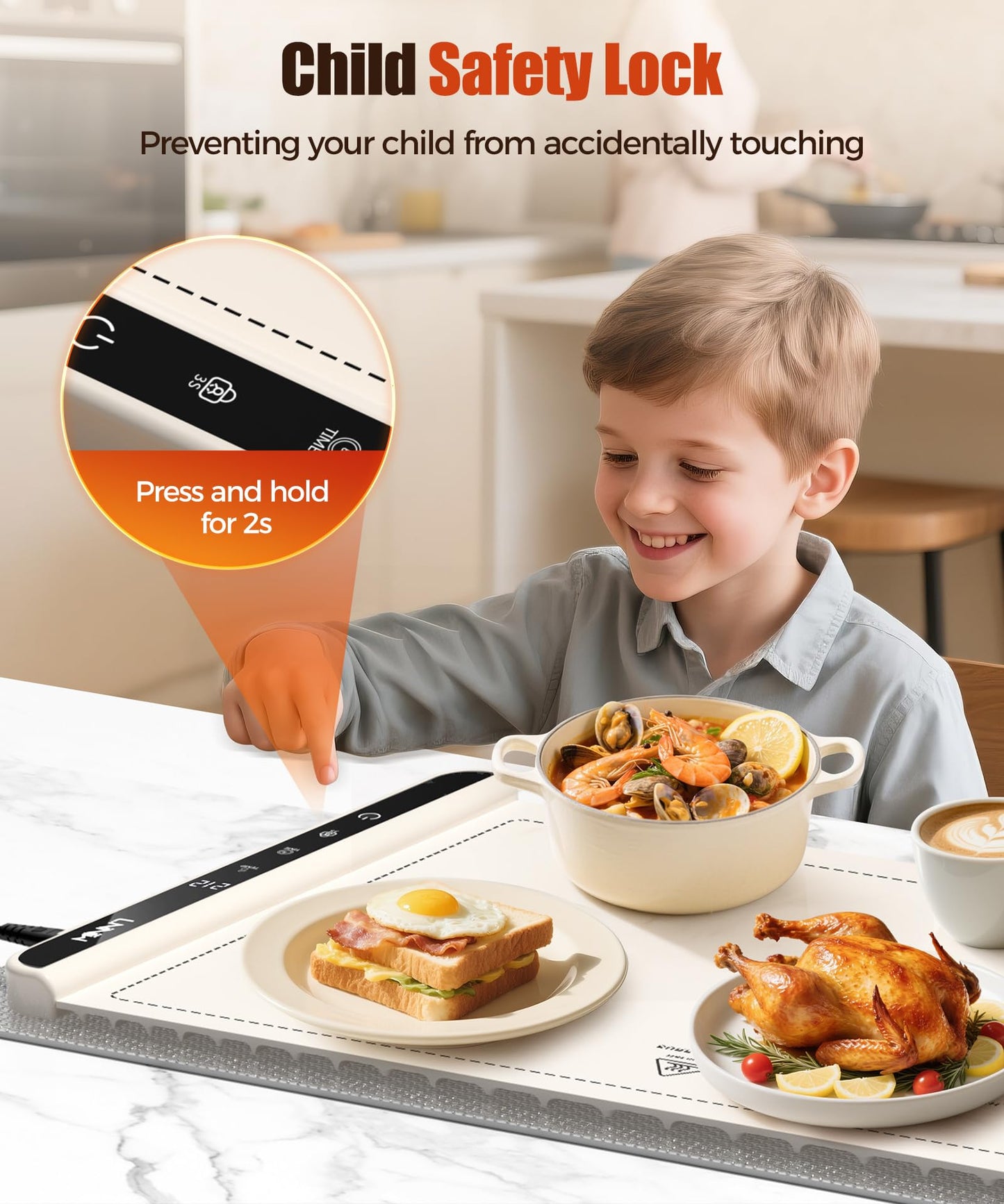 Extra Large Food Warming Mat with Heat-Resistant Pad, 36X15 Inch, 6 Temperature & 6 Timer Settings, Child Lock Safety, Fits More Dishes for Family Dinners and Parties