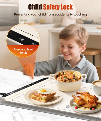 Extra Large Food Warming Mat with Heat-Resistant Pad, 36X15 Inch, 6 Temperature & 6 Timer Settings, Child Lock Safety, Fits More Dishes for Family Dinners and Parties