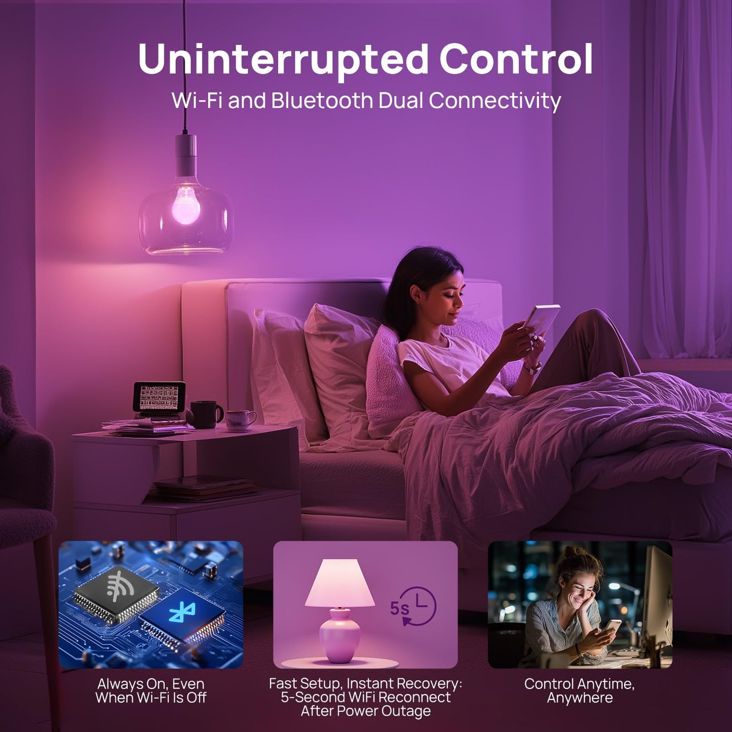 Linkind WiFi Smart Light Bulbs, Alexa Light Bulb Work with Alexa, Google Home, RGBTW 16 Million Color Changing Light Bulbs Dimmable, Mood Lighting, 2.4GHz Only, A19 E26 WiFi Bulb 60W 800LM 8 Pack