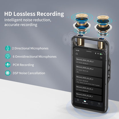 AI Voice Recorder with Playback, Digital Voice Recorder with Transcription to Text, Summary, Translation, Full Touchscreen Recorder Device for Meetings, Lectures, Interviews with 64GB Card