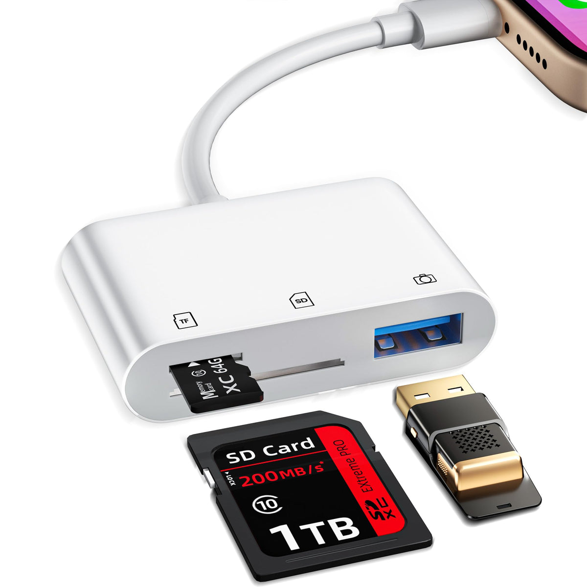 Bwttcb SD Card Reader for iPhone, Memory Card Veiwer Support SD and TF Card, USB Digital Camera Adapter for Lightning Devices Compatible with iPhone 13 12 11 and More