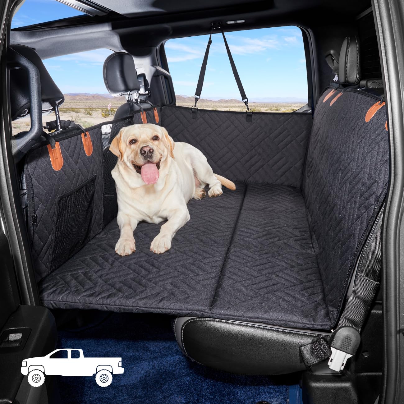 YJGF Dog Back Seat Extender for Truck,Truck Seat Cover Back Seat,Dog Hammock for Truck,Pet Seat Covers for Dogs,Hard Bottom Seat Extender for Dogs,Dog Seat Cover for F150/RAM1500/Silverado (Black)
