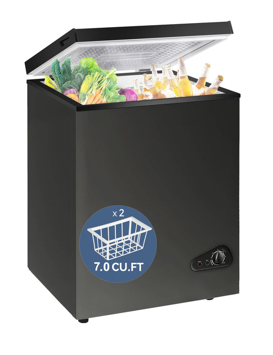 7.0 Cu Ft Chest Freezer - Energy Saving Quiet Top Open Door Mini Freezer Adjustable 6 Thermostat - Compact Small Deep Freezer w/Removable Basket and Defrost Water Drain for Home/Apartment/Garage