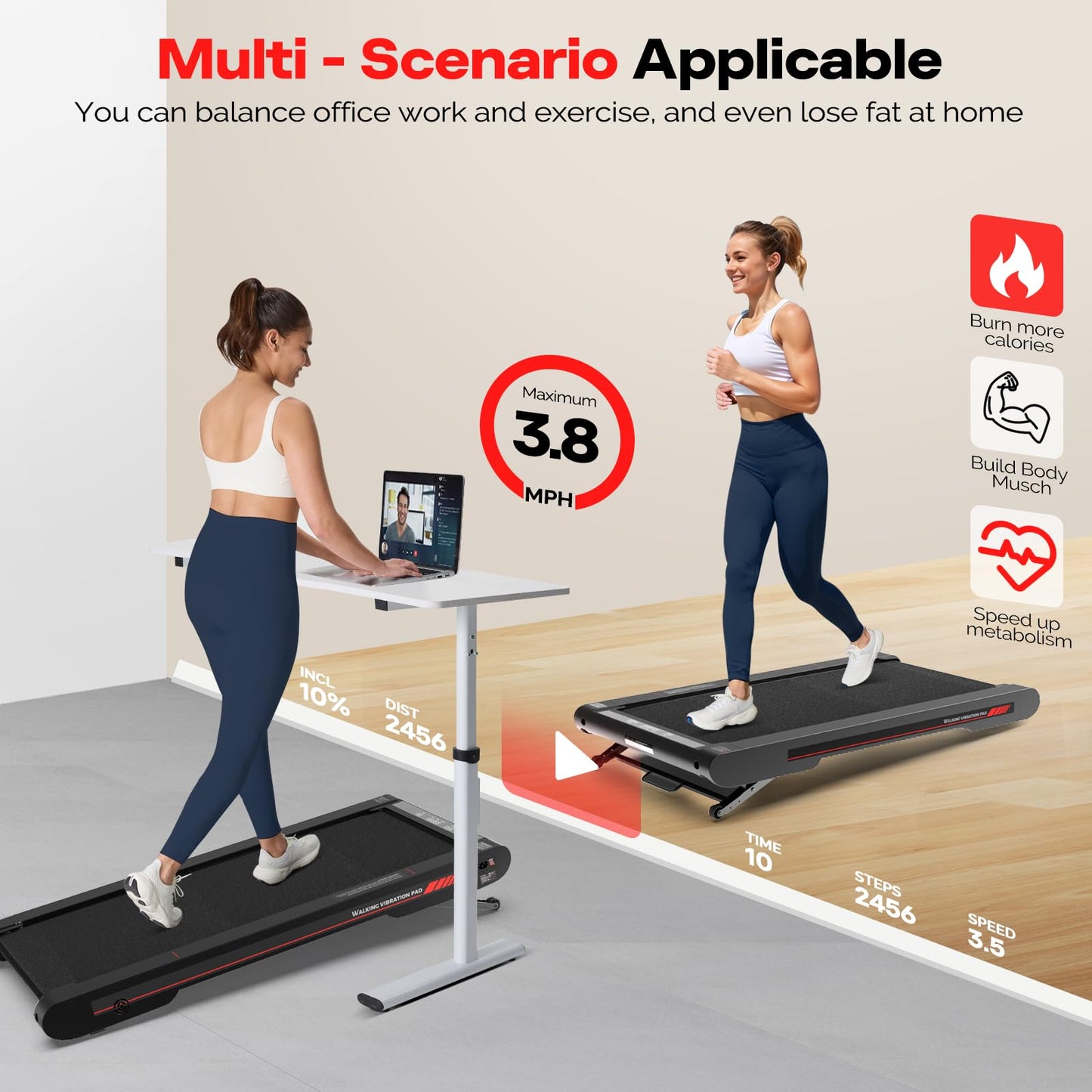 Sperax Walking Vibration Pad with Manual Incline,Under Desk Treadmill for Home,4 in 1 Vibration Plate Exercise Machine with APP,350LB Capacity