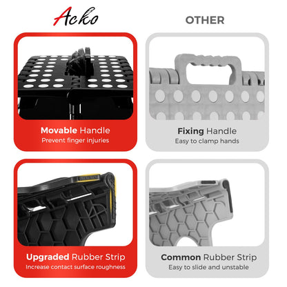 ACKO Folding Step Stool Foldable 16 Inch Stool 400 lbs Capacity,Plastic Stools for Adults and Kids,Collapsible Stool for Kitchen, Stepping Stool with Handle,Black,1 PC