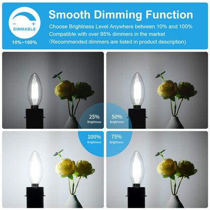 12-Pack Dimmable E12 LED Candelabra Bulbs 60W Equivalent, 5000K Daylight White, 600 Lumens B11 Candle Base 6W C35 LED Filament Vintage Light Bulbs, Clear Glass for Chandelier Ceiling Fan High CRI 90+