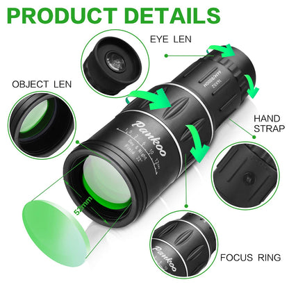 16X52 High Definition Monocular Telescope - Powerful Compact Monoculars for Adults and, Ideal for Bird Watching, Hiking, Concerts, and Travel
