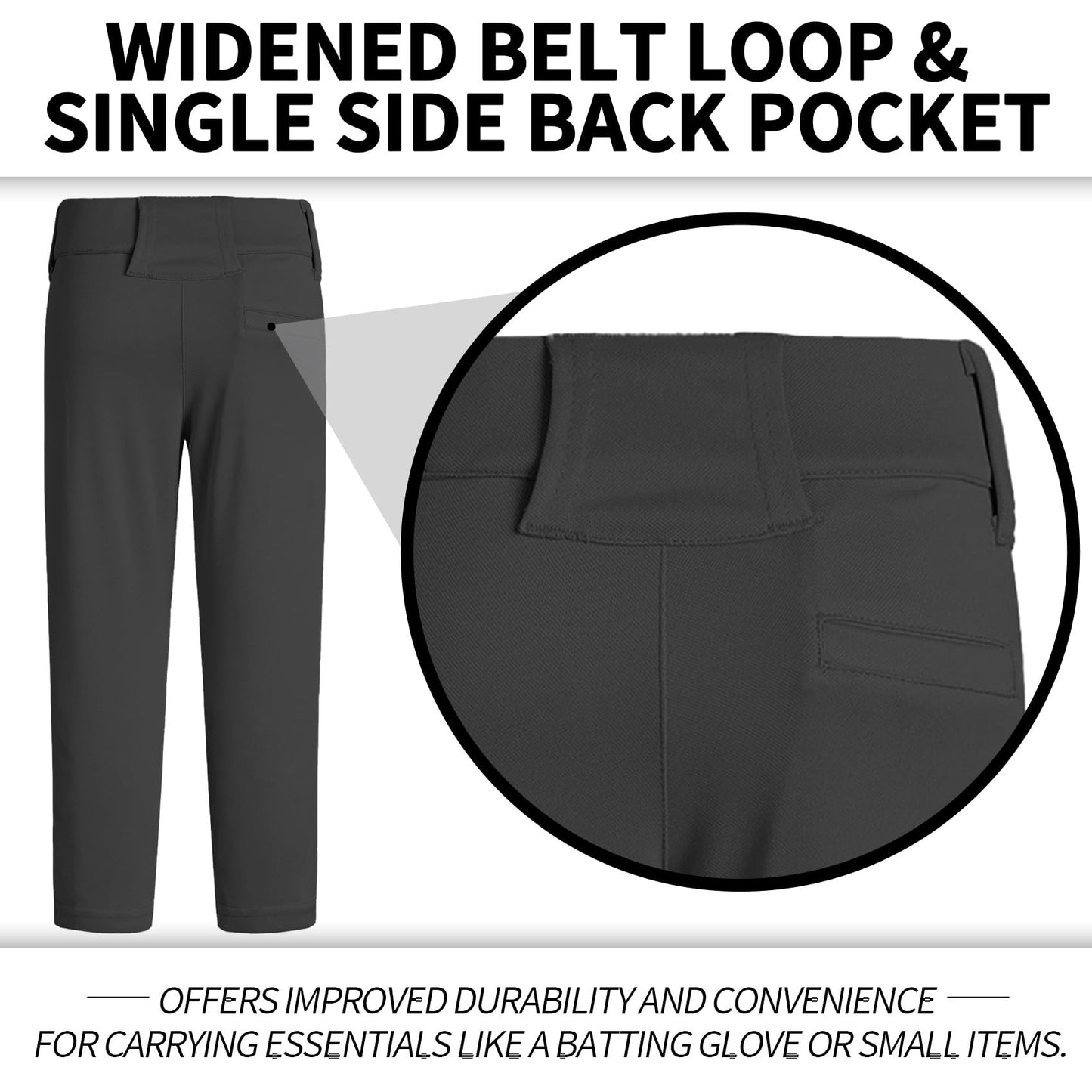 QBK 2T-17Years Toddler to Youth Baseball Pants Softball Pants Kids Tee Ball Pants for Boys and Girls Black (8-9, Black)