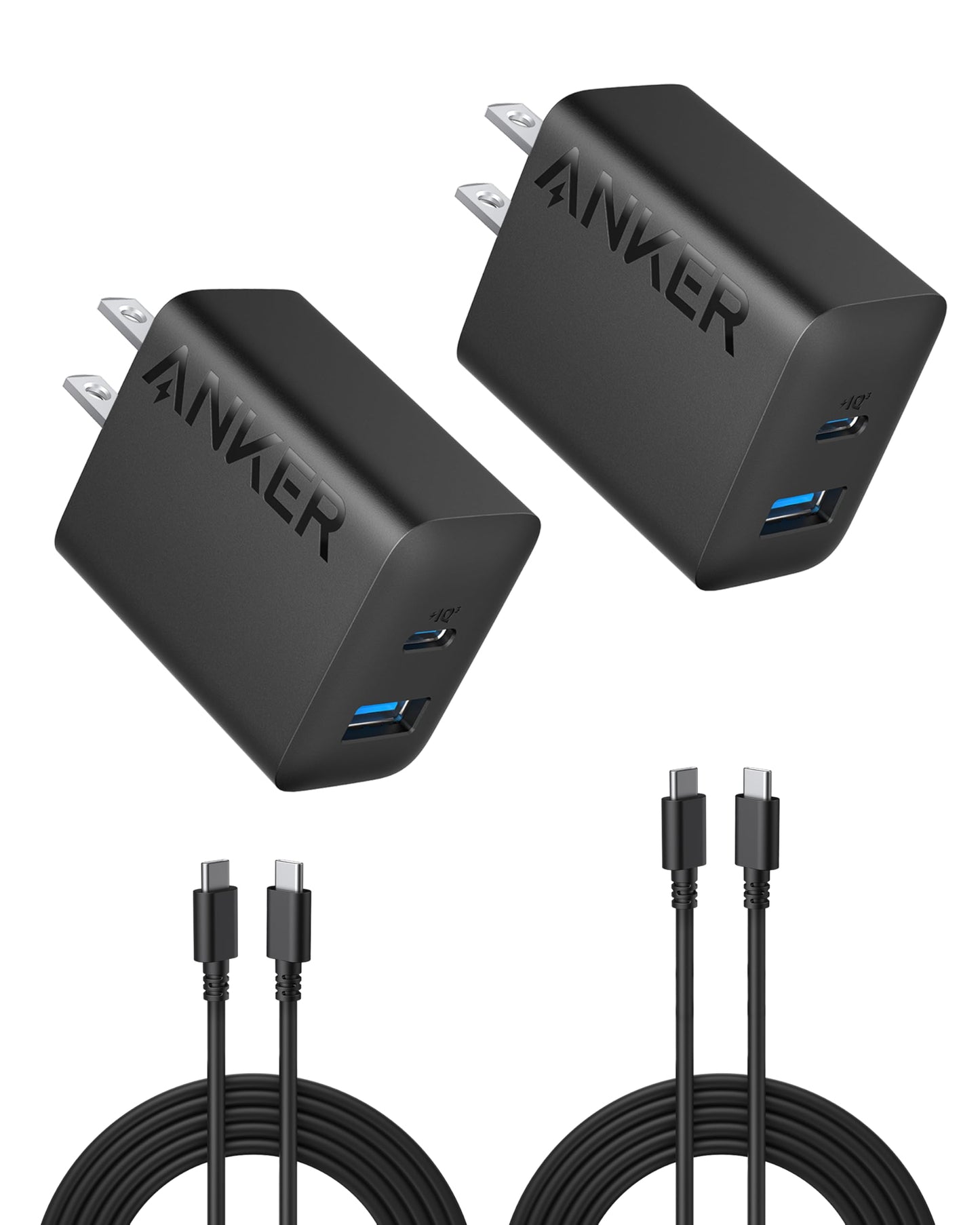 Anker iPhone 16 Charger, 2-Pack 20W Fast USB C Charger Block, for iPhone 16/16 Pro Max/15 Series/iPad Pro and More (Black, 2 Pack & 2 Cable)