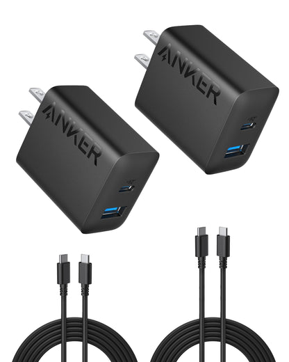 Anker iPhone 16 Charger, 2-Pack 20W Fast USB C Charger Block, for iPhone 16/16 Pro Max/15 Series/iPad Pro and More (Black, 2 Pack & 2 Cable)