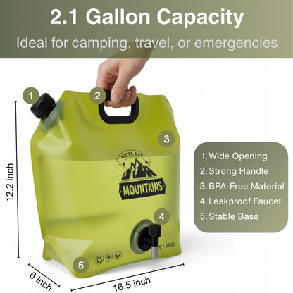 CoreMuse Camping Water Container 2 Gallon Collapsible Water Jug with Spout - Reusable Plastic Flasks, Foldable Empty Gallon Jug for Water Storage, Water Bag for Outdoor Hiking Emergency Prep (2 Pack)