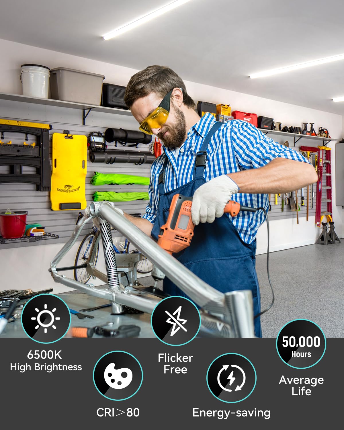 SUNLINKCO (4 Pack) 4FT T5 LED Shop Light,6500K,20W,2300LM(Super Bright White) Linkable LED Integrated Fixture,Garage Ceiling and Cabinet Light,Strip Light,Corded Electric with ON/Off Switch