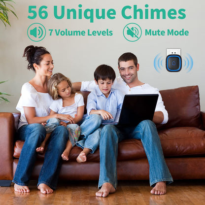 Doorbell Wireless Doorbell Classroom Doorbell IP66 Waterproof 115dB with 56 Chimes Door Bell Ringer Wireless 1000ft Range Battery Doorbells Chime Kit 7 Levels Volume Mute Mode for Home Kid Room Office