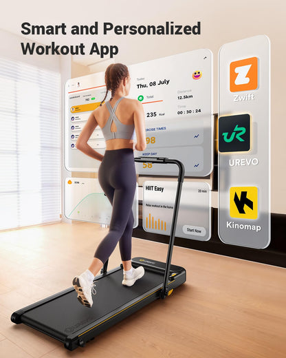 UREVO Walking Pad Treadmill, Under Desk Treadmill for Home/Office, Walking Pad with Handle Bar, 2 in 1 Folding Treadmill with Remote Control, APP and LED Display