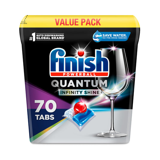 Finish Quantum Infinity Shine Dishwasher Pods, No Pre-Rinse Dishwasher Detergent Soap Removes 24HR Dried-On Stain and Grease, Leaving a Virtually Spotless Shine, 70 Count