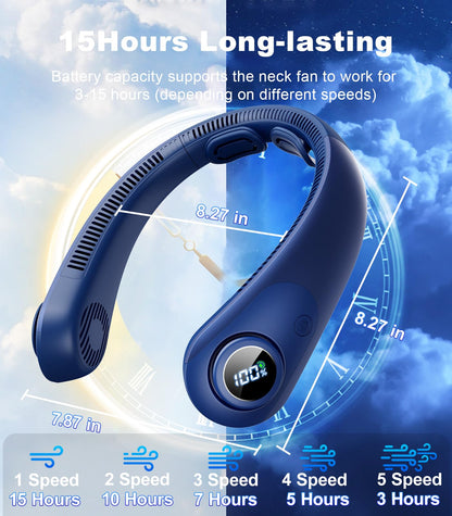 Portable Neck Fan With LED Display, Hands-free 5 Speeds Cooling, Neck Support, Lightweight, Battery Operated, Personal Bladeless Fan Rechargeable, Gift for Women Men, Hot Flashes, Travel, Camping