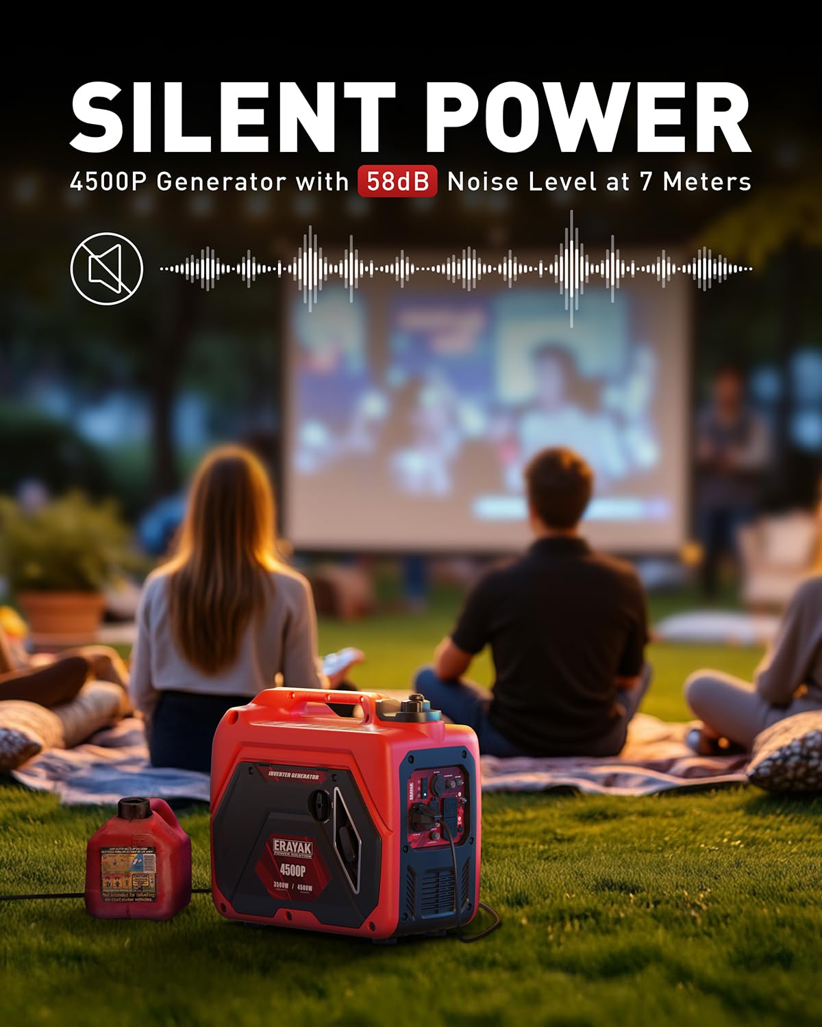 ERAYAK 4500W Portable Inverter Generator for Home Use, Super Quiet Small Generator for Camping Outdoor Emergency Power Backup, Gas Powered Engine, ECO Mode, EPA Compliant